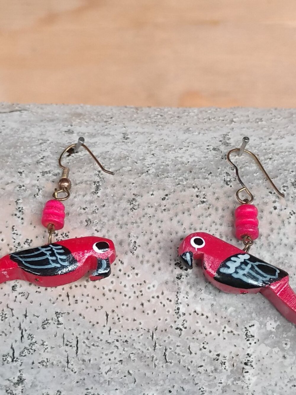 Retro Wooden Red Parrots Fish Hook Earrings
